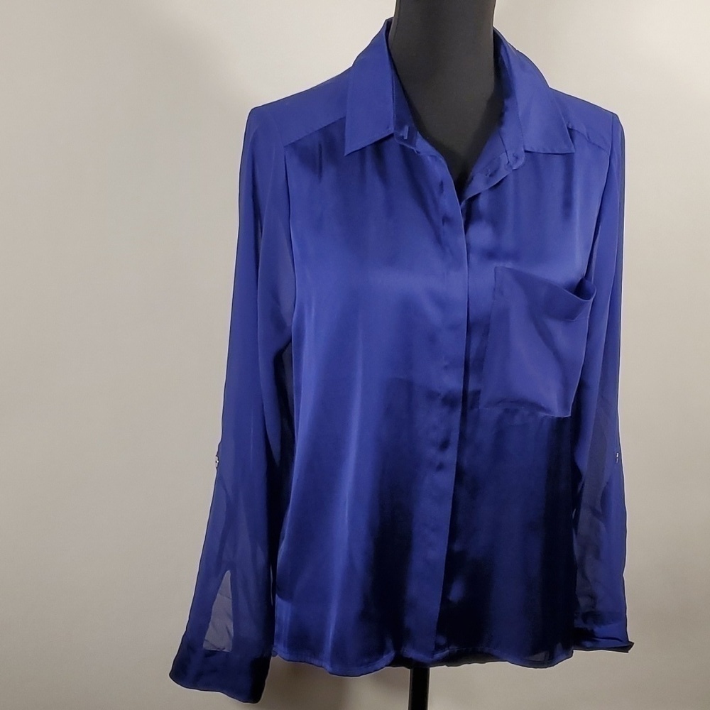 H&M Purple Satin button up Blouse Size 8